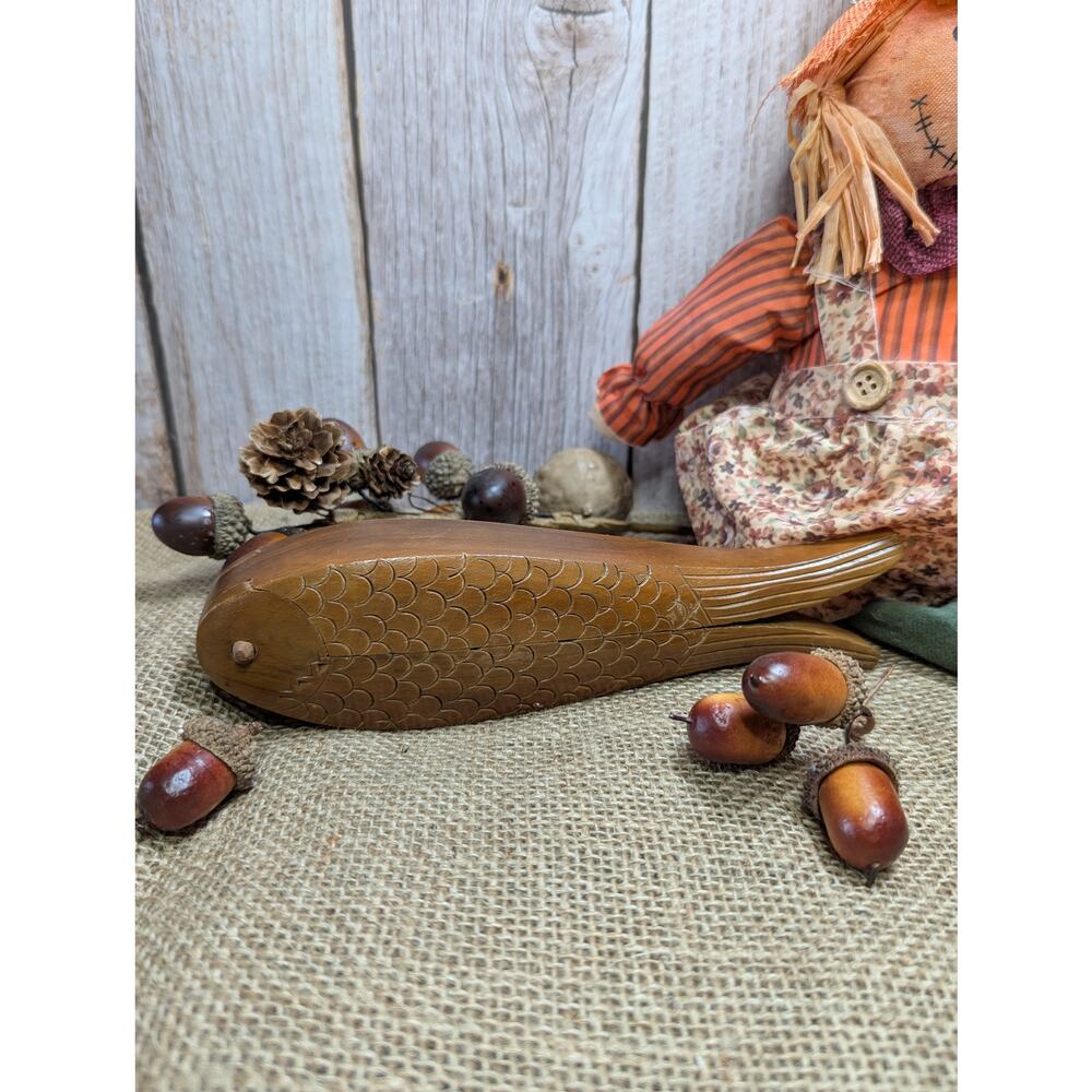 Vintage Folk Art Hand-Carved Wood Fish-Shaped Nutcracker